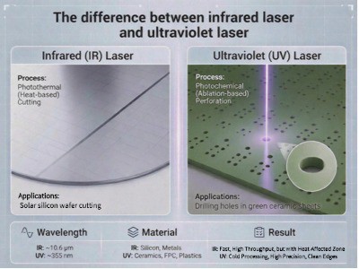 Qual é a diferença entre lasers infravermelho e ultravioleta?
